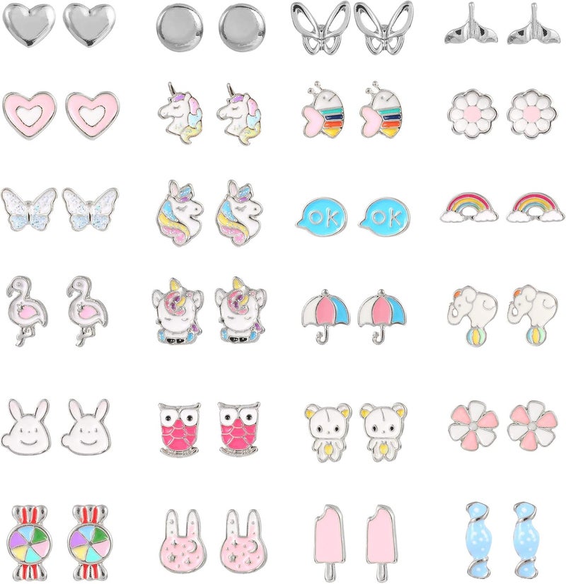 TAOMOCO 24 Pairs Hypoallergenic Stud Earrings Set for Girls Sensitive Ears With Stainless Steel Post Colorful Cute Earrings for Girls Women - Image 1